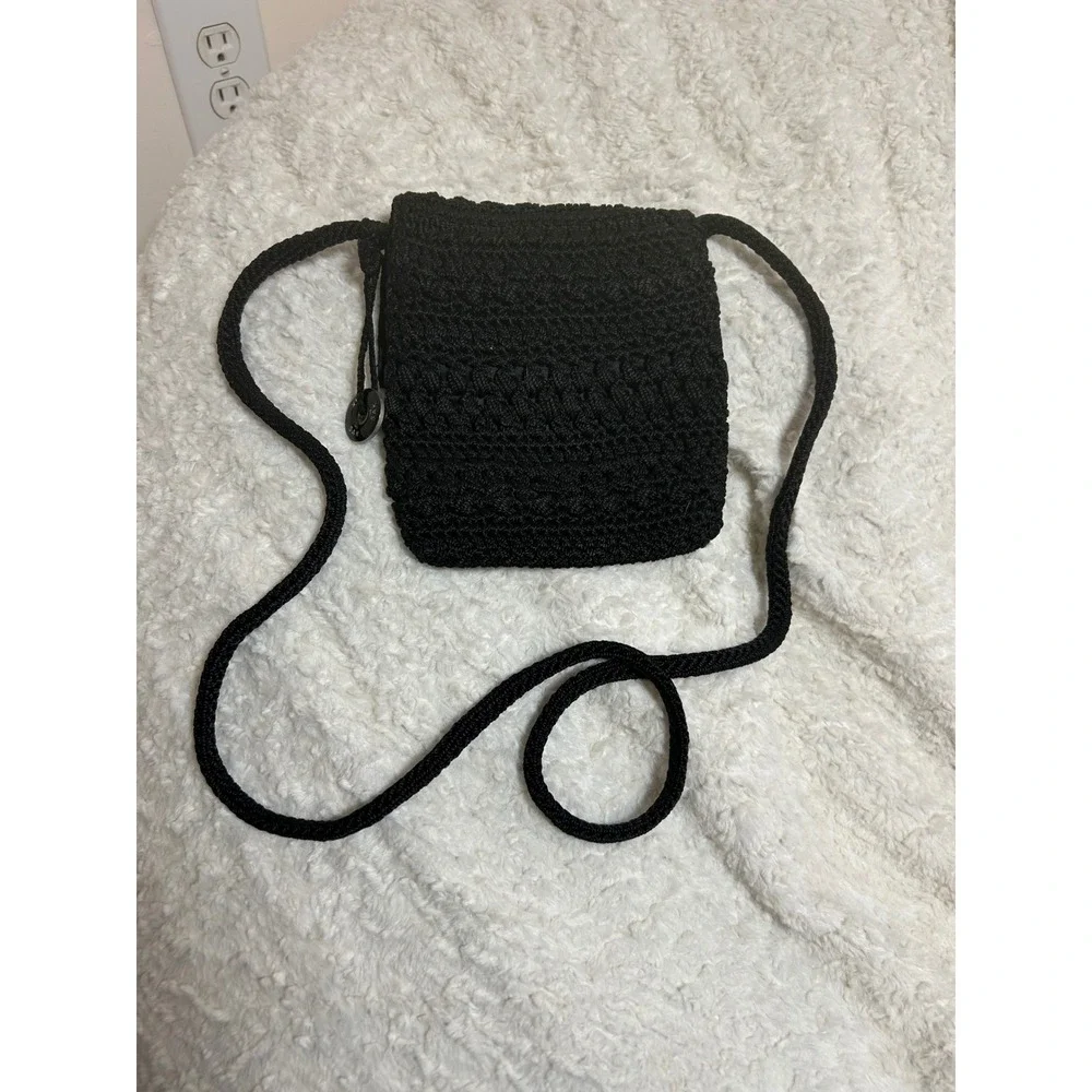 The Sak Black‎ Crochet Crossbody Bag Small Shoulder Purse With Tassel